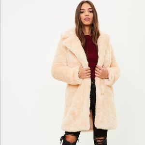 Missguided cream faux fur coat